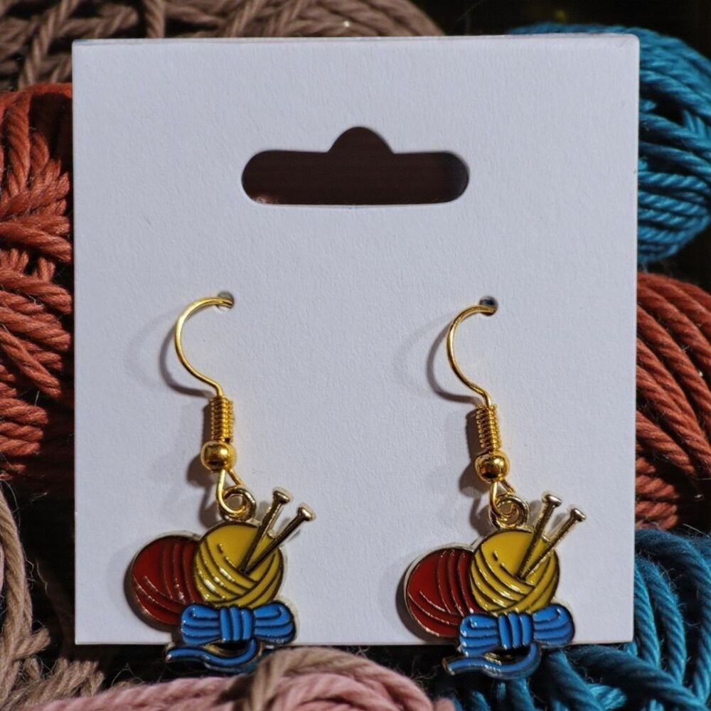 Fun Grandmacore Enamel Knitting Crochet Dangle Earrings